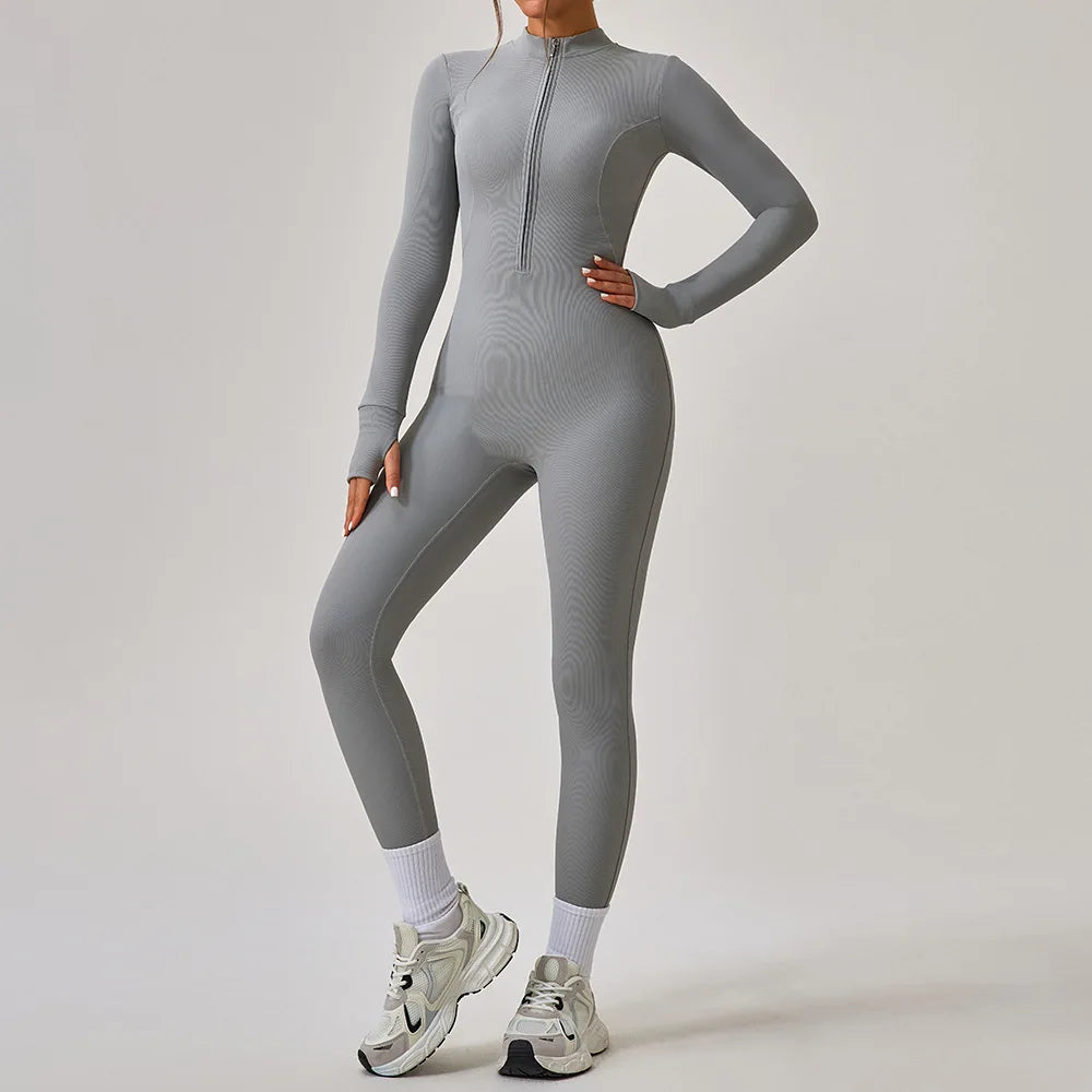 Women's Jumpsuits One-Piece Suit Yoga Set Zipper Long Sleeve Gym Push Up Workout Clothes Fitness Bodysuit Sportswear Tracksuit