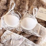 MOYISU French Pure Lace Bralette Petite Bra Set, AABB Cup with Removable Straps & Thin Push Up Pads, Soft Underwire Sexy Women's