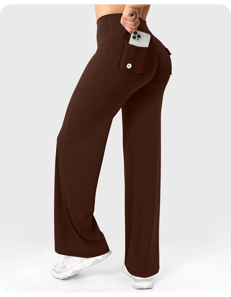 High Waist Pocket Yoga Pants for Women - Stretch Breathable Gym Workout Leisure Tummy Control Tights with Pockets