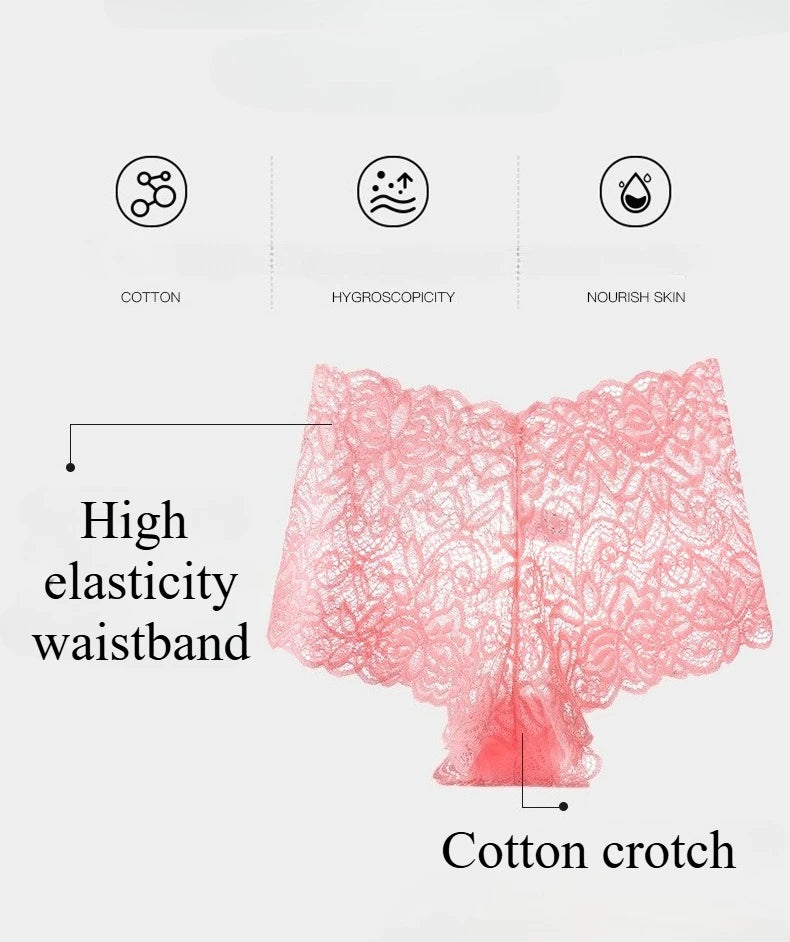 Women's Briefs Sexy Lace Mesh Panties Perspective Underwear Low Waist Solid Color Briefs Breathable Intimates Female Lingerie
