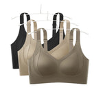 3Pcs/Set Women Seamless V-Neck Bra Plus Size Support Ribbed Bras Sexy Lingerie Detachable Bust Pads Comfort Intimates M-4XL