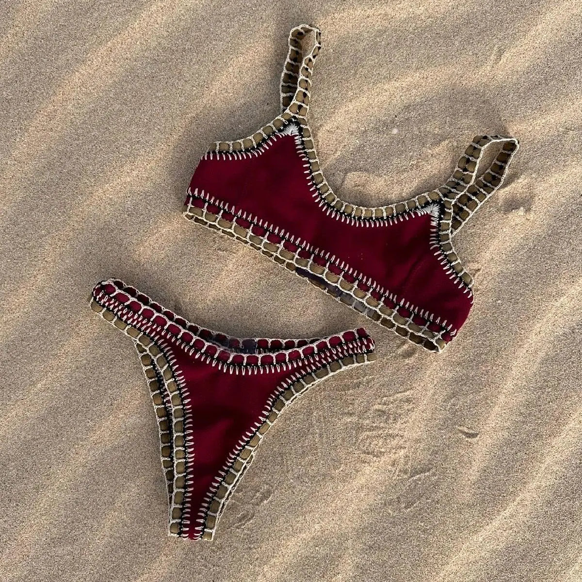 Crochet Bikini 2025 Bandeau Biquini Women Sexy Swimsuit Female Push Up Swimwear Solid Patchwork Bathing Suit Handhook Beachwear