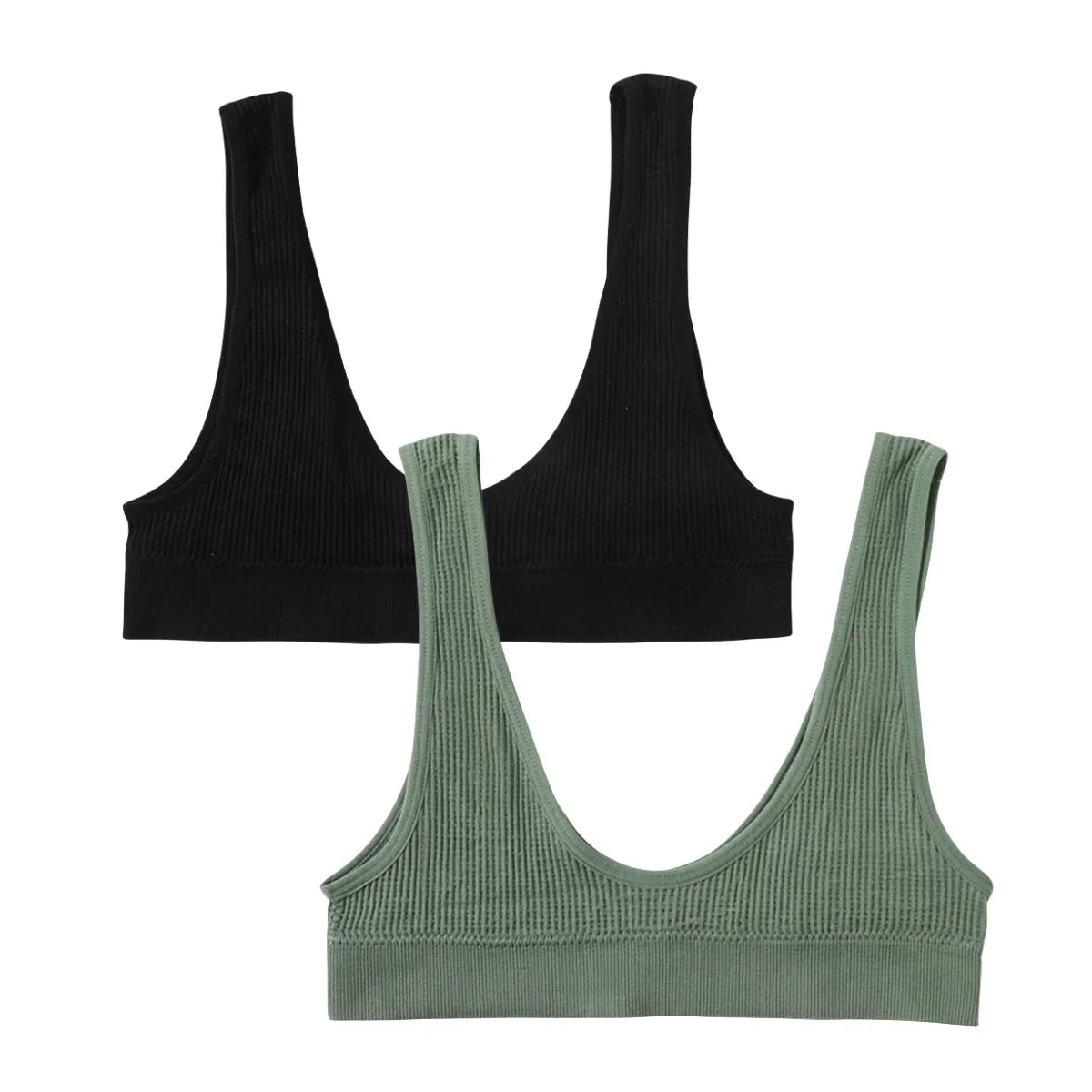 2Pcs/Set Women Non-wire Bra Crop Top Seamless Underwear Female Plunge Bra Tops Ribbed Sexy Lingerie Sports Intimates