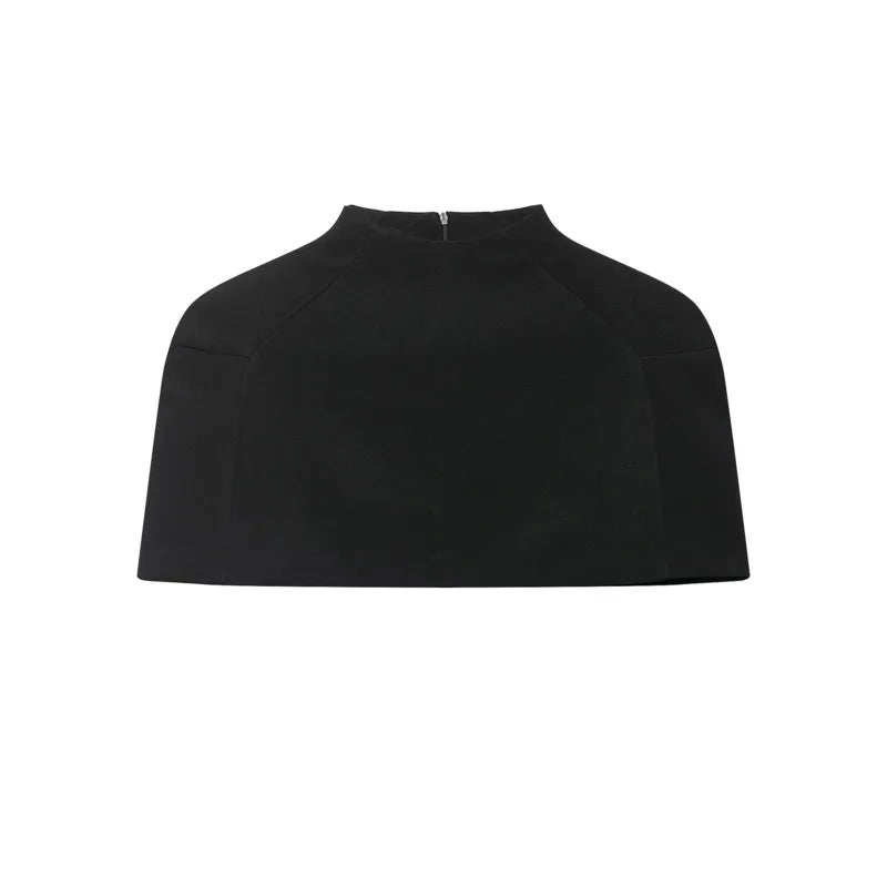 Women's Fashion Solid Color Black And White Stand Collar Top Elegant Slim Fit Short Sleeve Blouse For Women Casual Wear C57H