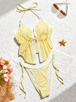 Sexy Triangle Bikini Set Women Yellow Lace Front Tie Push Up Crop Top Micro Swimsuit 2026 Summer Bathing Suit Holiday Swimwear