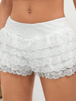 Women Lace Skorts High Waist Ruffle Layered Shorts Summer Gothic Casual Daily Short Pants Streetwear