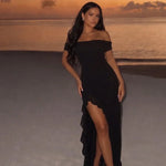 FDYOUI Elegant Slash Neck Ruffles High Slit Long Party Dresses for Women 2026 Summer Sleeveless Bodycon Evening Dress Lady Gowns