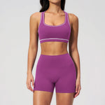 Summer New Color Contrast Yoga Set Women Tight I-shaped Back Sports Bra Versatile Fitness Suit High Waist Shorts Workout Clothes