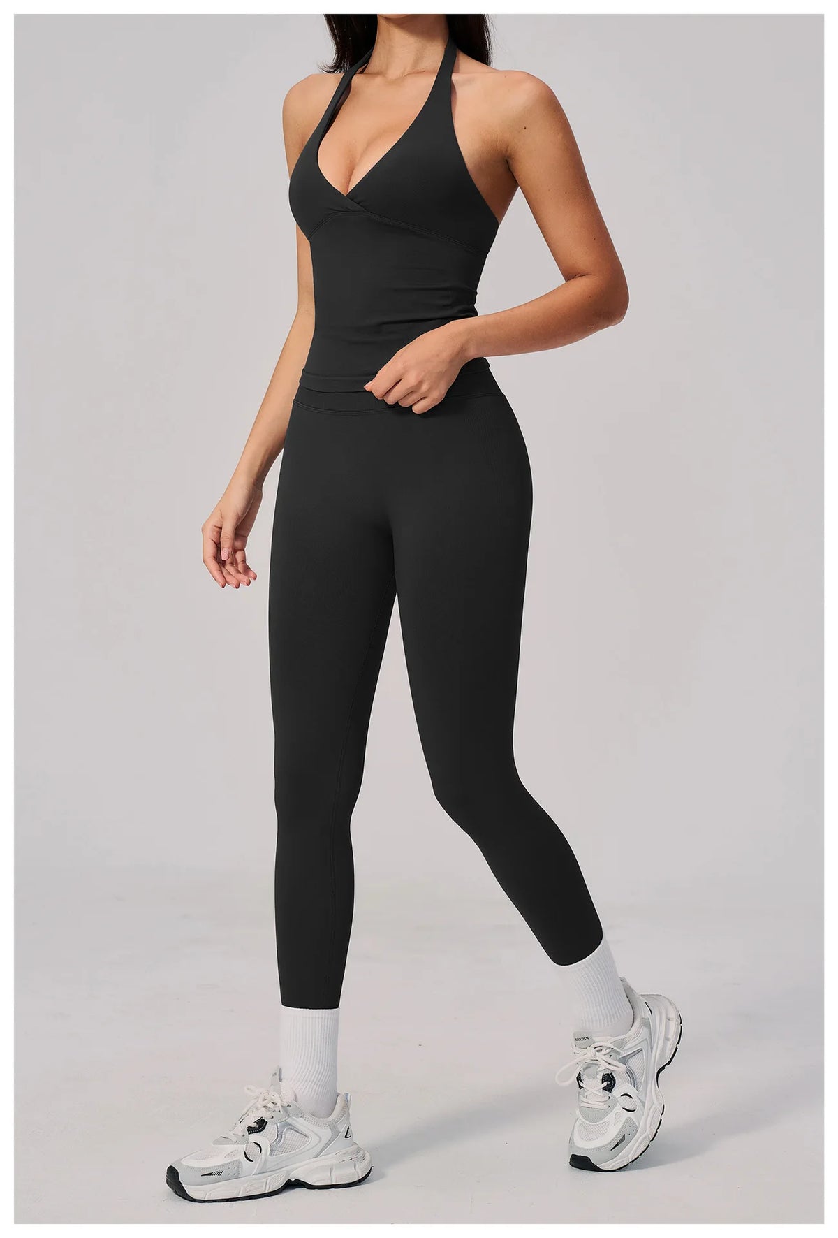 Summer Seamless Yoga Sets Women V Neck Slim Sports Tank Top Fitness Suit Peach Hip High Elasticity Leggings Running Tracksuit