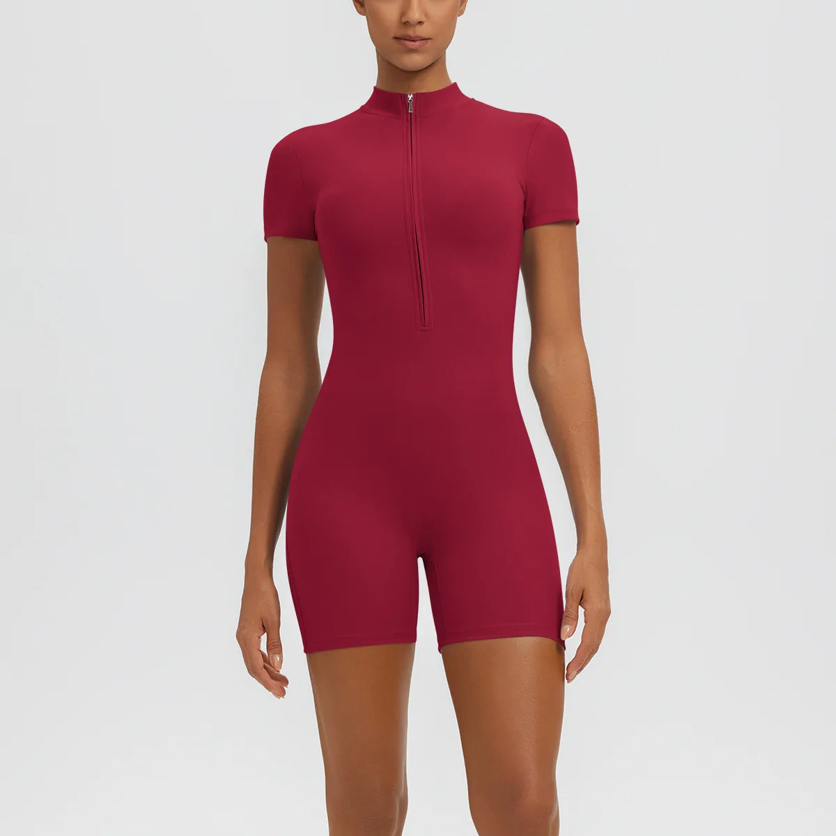 Women's Zipper Short-Sleeved Yoga Jumpsuits Sports Fitness Hip-lifting Casual Skinny Training Workout Gym Short Onesie Jumpsuits