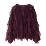 Foridol Ruffles Tiered V Neck Blouse Women Summer Spring Long Sleeve Casual Blusa Chiffon Blouses Buttons New in Female Top 2025