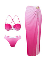 S - XL 3PCS With Skirt Underwired Bikini Female Swimsuit Women Swimwear Three-pieces Bikini set Bather Bathing Suit Swim V8080