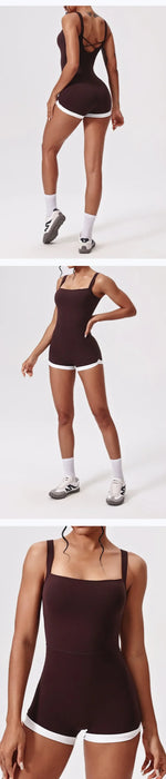Women's Seamless Yoga Jumpsuit - Quick-Dry Color Block Naked Feel Bodysuit & Cut-Out Backless Straps for Running Fitness Workout
