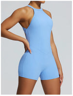 Short Sports Jumpsuit Women Hollow Out Backless Sleeveless High Elasticit Yoga One Piece Suit Tight Fitting Fitness Rompers