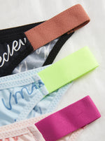 3PCS Women's Letter Print Dopamine Colors Panties Elastic Thin Briefs Soft Breathable Female Underwear