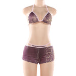 2026 New Women's Euro-American Hot Girl Halter Tie Bikini 3-Piece Set Printed Beach Swimsuit Cover Up Top Bottom