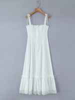 Summer Womens White Dresses Spaghetti Strap New in Long Dress 2025 Beach Casual Midi Party Vestidos Single Breasted Lace Dress