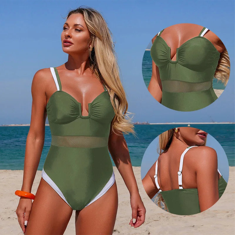 Black Push Up Swimsuit One Piece Swimwear Women Mesh Trikini Swimming Suit Brazilian Monokini Bodysuit Beach Wear Bathing Suit