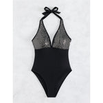 Sexy Shiny Sequins Deep V Backless Monokini Halter Women Swimwear One Piece Swimsuit Female Bather Bathing Suit Swim Lady K4996
