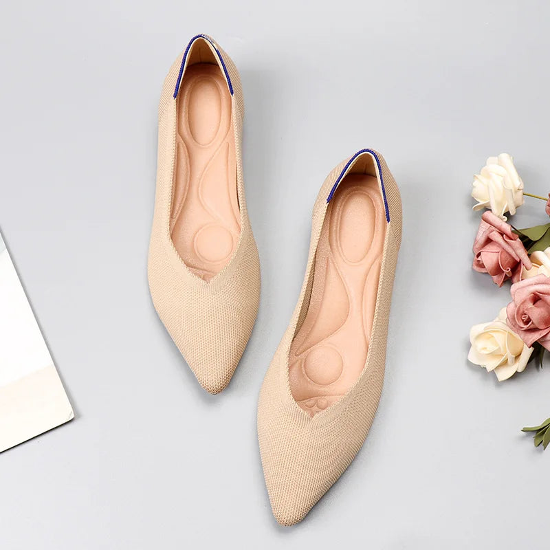 Women's Shoes Mesh Breathable Pointed Toe Flat 2026 Fashion Soft Bottom Knitted Shoes Female Casual Slip on Footwear Loafers
