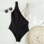 New Sexy Scalloped Splicing High Cut One Piece Swimsuit Women Swimwear Female Ribbed Bather Bathing Suit Swim Lady V2425