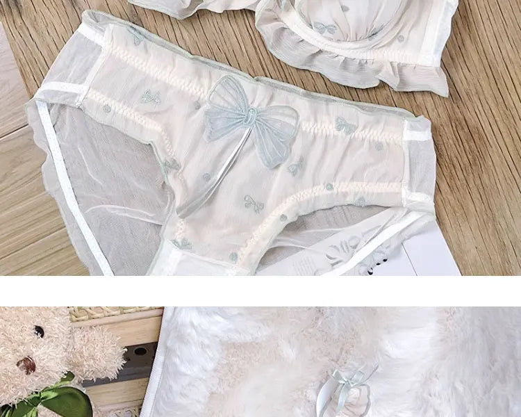 Japanese MOMOKO Butterfly Lingerie Set Wireless Bralette Sweet Pure Style Push Up Gathering Support for Small Chest No Underwire