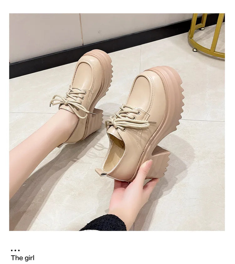 Spring Women Pumps Black Loafers Chunky 10CM High Heels High Platform British Autumn Ladies Thick Bottoms Shoes 2026 New