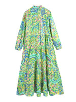 Foridol Paisley Print Shirt Dress Elegant Autumn Spring Green Dress Floral Print Boho Female Maxi Dress Long Sleeve Vestido 2025
