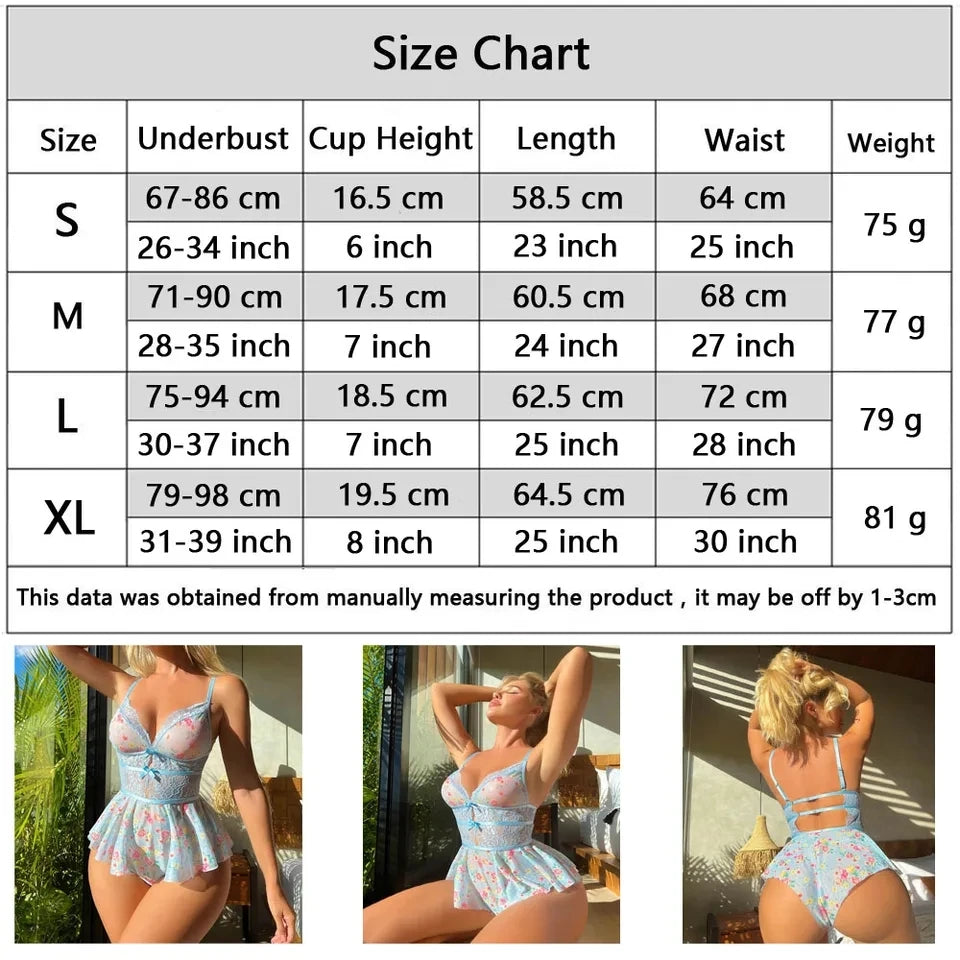 Floral Sheer Lace Deep V Bodysuits Transparent Hollow Mesh Patchwork Strap Slim Fit One Piece Bodysuits Sexy Women's Pajamas