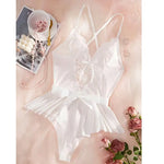 Women's Hollow See Through Bodysuits Slim Fit Erotic Sheer Lace Jumpsuit Bodysuit Sexy Fashion Pajamas One-Piece Suit