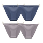 4Pcs/Set Ice Silk Bikini Panties Women Sexy Briefs Low Rise Underwear Seamless Underpants Solid Color Ultra-thin Lingerie M-XL