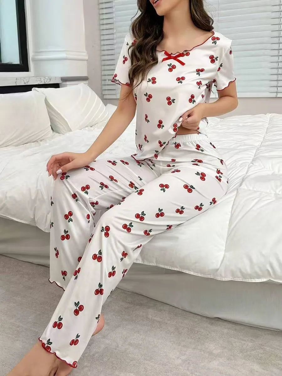 New Women's Home Clothes Printed Pajamas Short Sleeves Cute Sweet Casual Summer Sexy Thin Sleepers Postpartum Clothes Hot Y2K