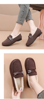 Retro Women's Slip on Flat Shoes White Women Soft Sole Non-slip Loafer Female Casual Plush Warm Cotton Shoes Zapatillas Mujer