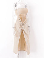 Women Sequin Sexy Dress Strapless Cut Out Bodycon High Slit Midi Dress Summer Evening Party Club Dresses Female Vestidos