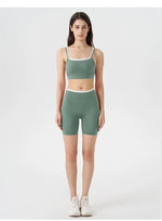 Women's 2-piece Yoga Set Fake Two-Piece Color-Block White Stripe Camisole Running Sports Bra Shorts Yoga Outfit Set