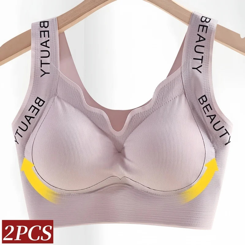 2Pcs/Set Bras Non-wire Push Up V-neck Bra Women Seamless Underwear Padded No Rims Support Brasiere Sexy Lingerie M-3XL