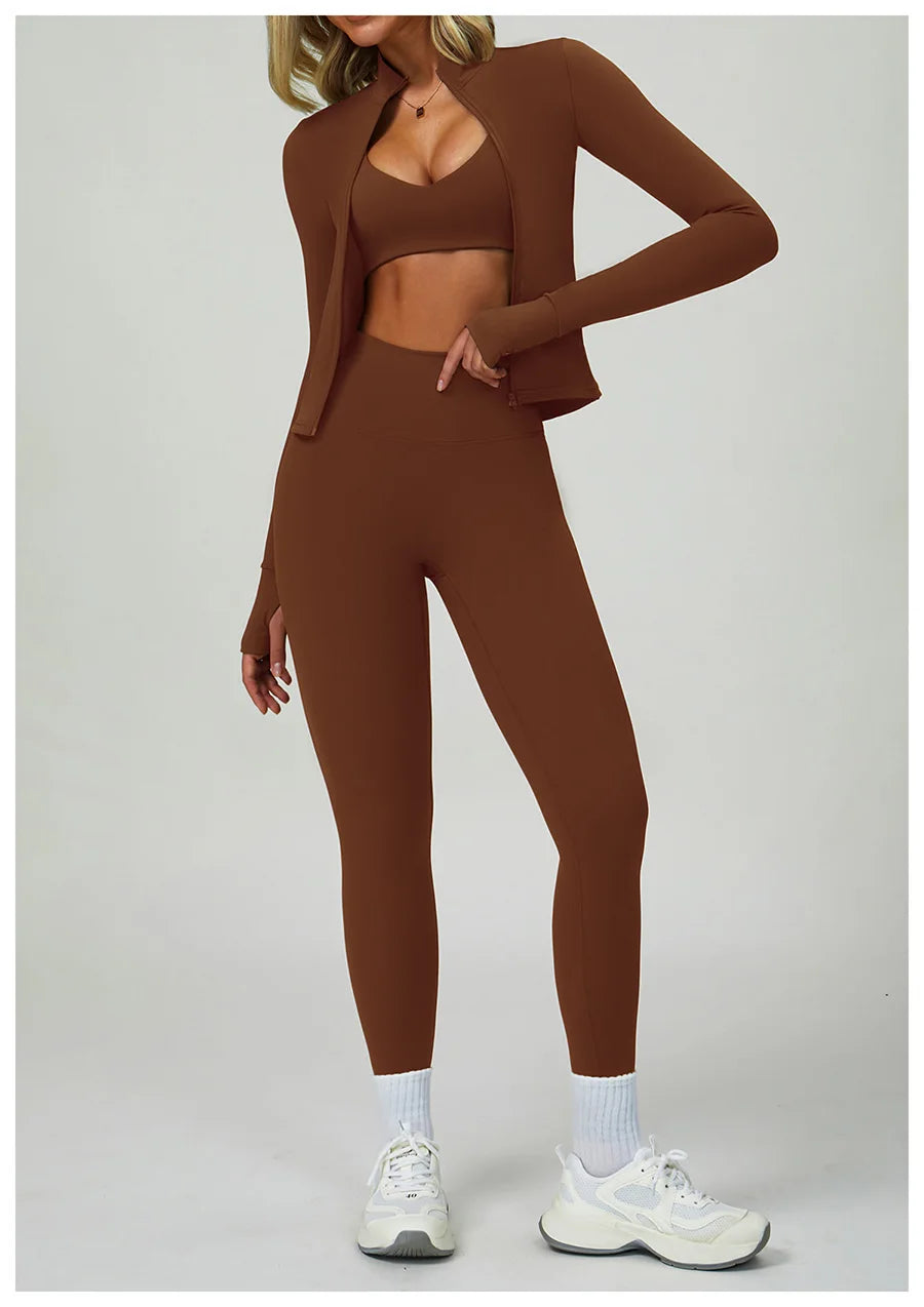 New Sportswear Seamless Yoga Set Gym Clothes Sportswear Long sleeved jacket Women Fitness Set Tracksuits Sports Bra Gym Leggings