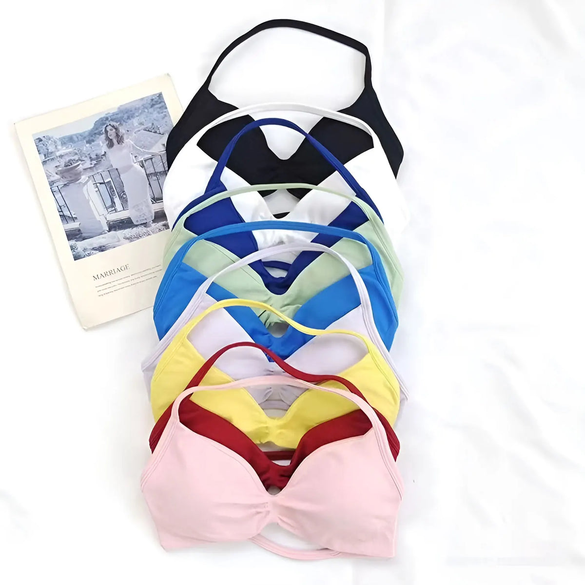 NCLAGEN Impact Strappy Bra Thin Strap GYM Clothes Open Back Push-up Running Sports Underwear Workout Yoga Pilates Crop Tank top