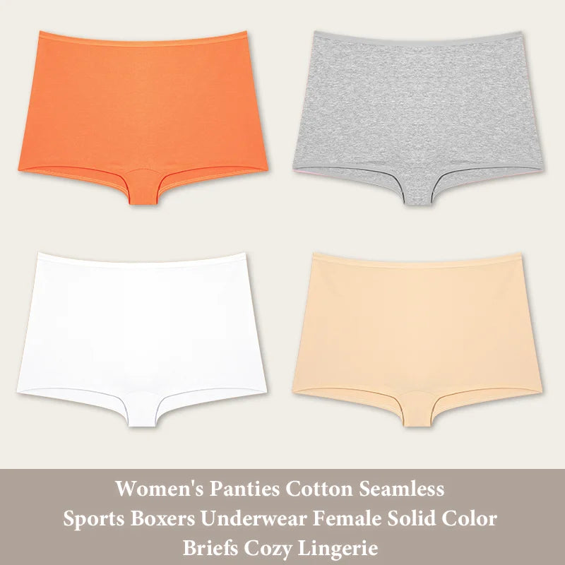 New 4PCS Women's Panties Cotton Seamless Sports Boxers Underwear Female Solid Color Cozy Lingerie Intimate Underpants XS-XL