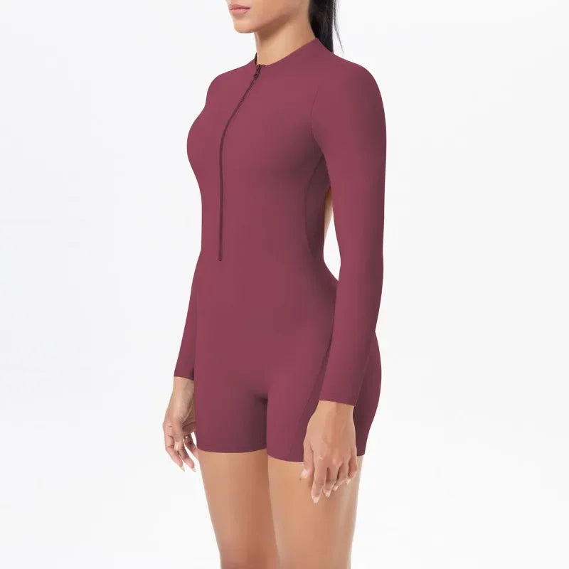 Women's Yoga Jumpsuits Sports Fitness Backless Half Zipper Peach Hip-Lifting Naked Feel Gym Running Workout One-Piece Bodysuits