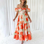Sexy Dresses For Women Summer Trendy Boho Floral Printed Short Sleeve Vestido Seductive Off Shoulder Knee Length Dress For Woman