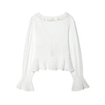 Women's Fashion Embroidered Tulle Blouse White Lace Ruffle Trim Tie Front Blouse Sleeve V Neck Casual For Women Daily Wear F4FI