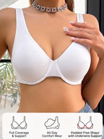 Solid Full Cup Women Bra Underwire Support No Padding Adjustable Wide Strap Everyday Comfort Lingerie