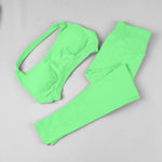 STOUREG Open Back Yoga Bras Pants Sets Seamless 2pcs Sculpt Sports Leggings Gym Halter Crop Tops Hip Lift Push Up Workout Tights