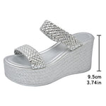 Silver Chunky Platform Slippers for Women 2026 Summer Thick Bottom Wedges Sandals Woman Plus Size 45 Woven Beach Sandles Female