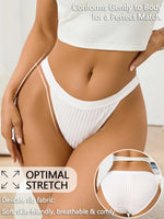 Ribbed Women High Cut Thong Solid Elastic Waistband Panties Soft Breathable Skin Friendly Ladies Underwear