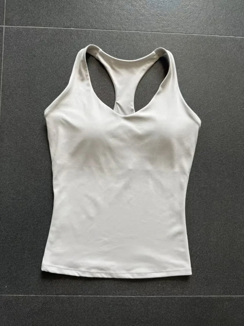 Women's Seamless Yoga Vest Sports Fitness Gym Beauty Back Top Nude Slim Fit Training Running Workout Vest