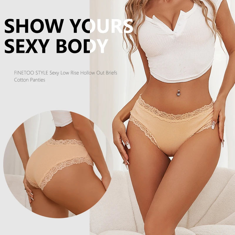 5PCS/Set Women Cotton Panties Sexy Lace Low Waist Briefs Stretch Comfortable Ladies Underwear Soft Breathable Intimate Lingerie