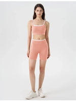 Women's 2-piece Yoga Set Fake Two-Piece Color-Block White Stripe Camisole Running Sports Bra Shorts Yoga Outfit Set