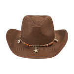 Women Men Straw Cowgirl Hat Starfish Shell Decor Western Panama Jazz Hat Summer Sun Hat for Travel Beach